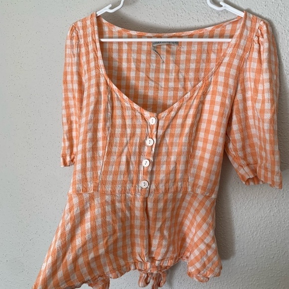 Urban Outfitters Orange Gingham Plaid Blouse Size L - Picture 9 of 9